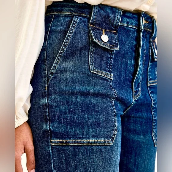 ❤️ Judy Blue High Waist Wide Crop Utility Jeans with Patch Pocket -dark wash - Picture 5 of 9
